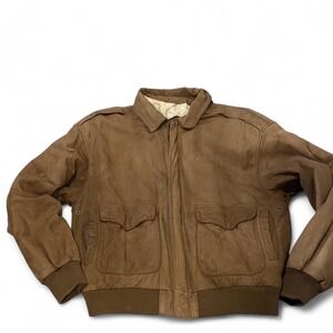 Vintage Brown Leather Aviator Bomber Jacket Men's M